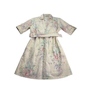 Solitaire Womens Denim Floral Eyelet Shirt Dress With Belt M Button Front Pastel